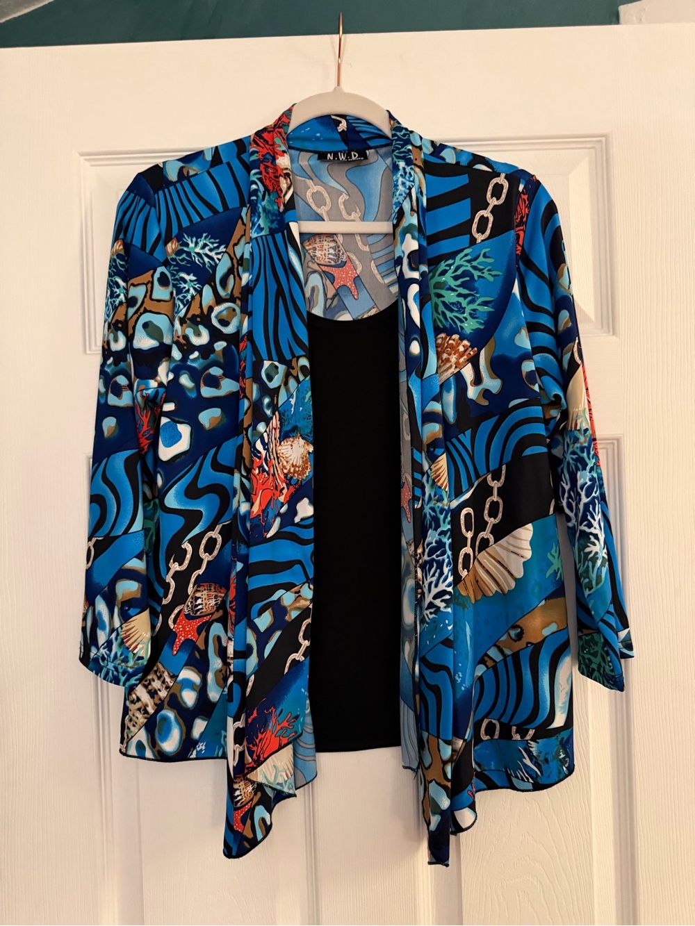 Blue Patterned Open-Front Blazer